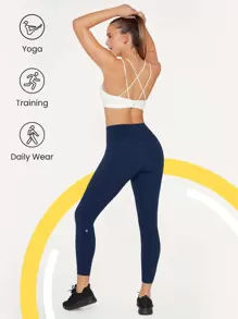 GLOWMODE 24" FeatherFit™ Cropped Running Leggings Booty Sculpt Tummy Control Fitness Tights With Hidden Front Pocket - Navy Blue - View 2