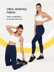 GLOWMODE 24" FeatherFit™ Cropped Running Leggings Booty Sculpt Tummy Control Fitness Tights With Hidden Front Pocket - Navy Blue - View 5