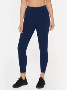 GLOWMODE 24" FeatherFit™ Cropped Running Leggings Booty Sculpt Tummy Control Fitness Tights With Hidden Front Pocket - Navy Blue - View 7