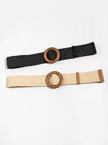 2pcs/Set Women's Boho Braided Woven PP Straw Waist Belt - Multicolor - View 3