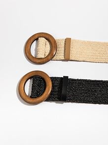 2pcs/Set Women's Boho Braided Woven PP Straw Waist Belt - Multicolor - View 4