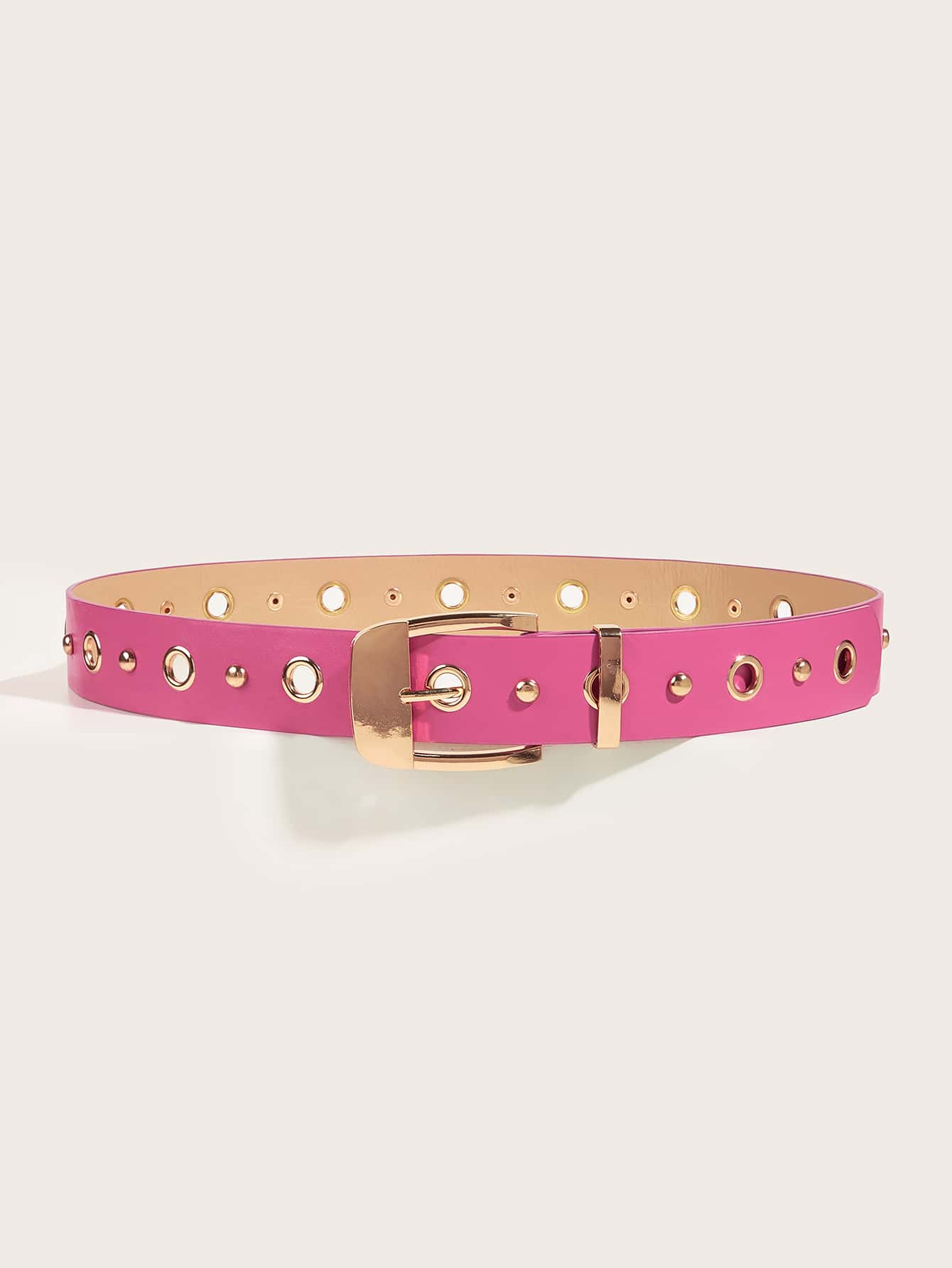 Eyelet Detail Geometric Buckle Belt - Hot Pink - View 2