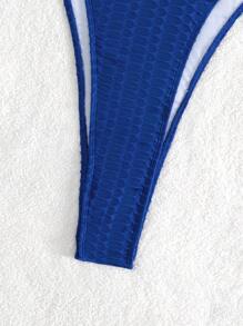 Bañador una pieza unicolor con textura de panal corte alto - azul real - Ver 3