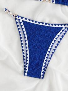 鞭線無肩帶三角型夏日沙灘比基尼套裝 - 藍色 - 查看 3