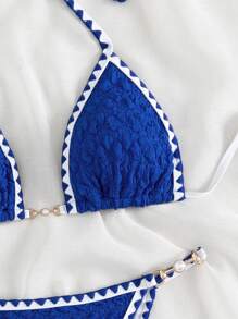 鞭線無肩帶三角型夏日沙灘比基尼套裝 - 藍色 - 查看 5