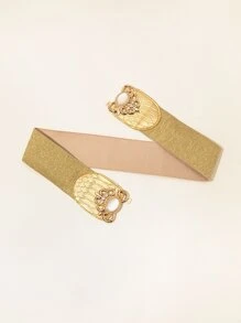 Thắt lưng đàn hồi khóa đối xứng trang trí bằng da rắn trang trí bằng kim cương giả - Vàng - Xem 2