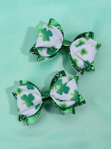 2pcs Clover Pattern Bow Decor Hair Clip - Multicolor - View 1
