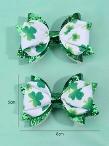 2pcs Clover Pattern Bow Decor Hair Clip - Multicolor - View 3