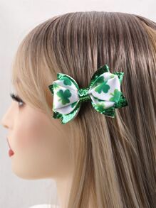 2pcs Clover Pattern Bow Decor Hair Clip - Multicolor - View 4