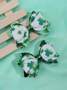 2pcs Clover Pattern Bow Decor Hair Clip - Multicolor - View 6