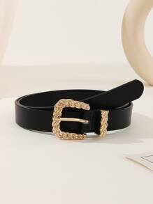 1 chiếc thắt lưng nữ khóa vuông màu vàng, đa năng, phù hợp với váy, quần jeans, và đi làm hàng ngày, chất liệu da PU, rộng 2.8cm. - màu đen - Xem 1