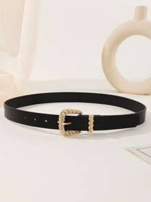 1 chiếc thắt lưng nữ khóa vuông màu vàng, đa năng, phù hợp với váy, quần jeans, và đi làm hàng ngày, chất liệu da PU, rộng 2.8cm. - màu đen - Xem 2