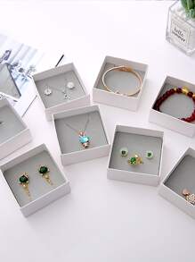 2入組便攜式紙質珠寶盒,浪漫迷你方形蝴蝶結裝飾耳環收納盒,適用於儲存珠寶、旅行、送禮,情人節禮物 - 白色 - 查看 2