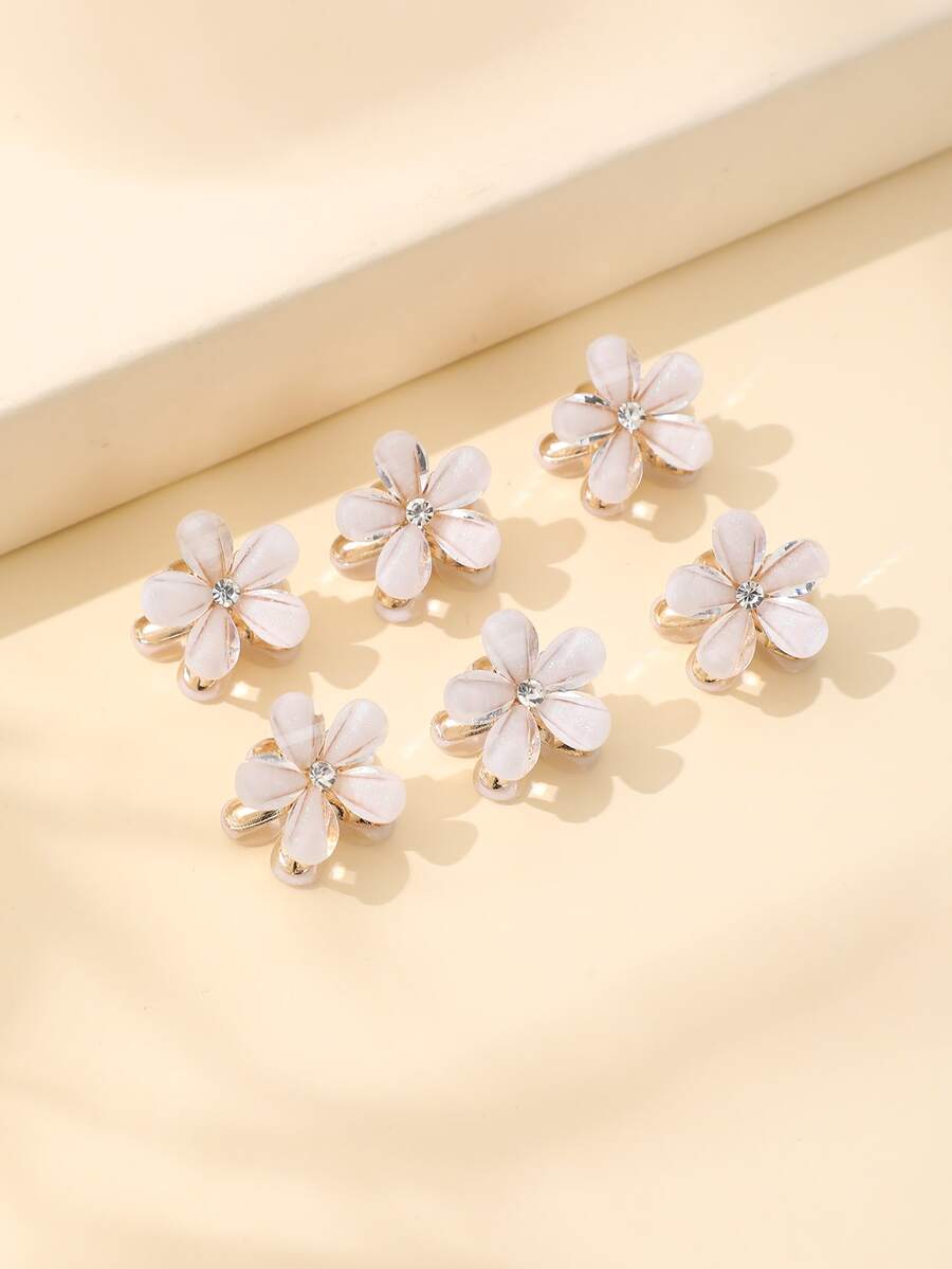 6 piezas Garra de pelo con diseño de diamante de imitación con diseño de flor - Multicolor - Ver 1