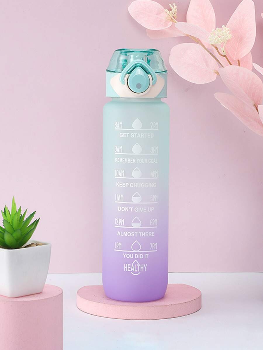 1入組漸層標語圖案水瓶 - 青檸色 - 查看 1