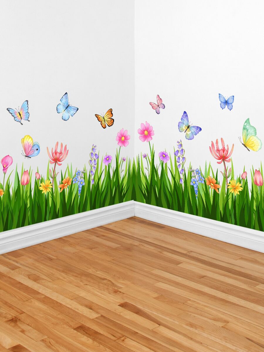 2 miếng dán niêm phong sàn hình bướm & hoa - Nhiều màu - Xem 1