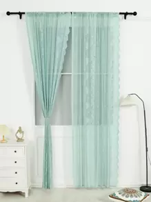 蕾絲裝飾單片透視窗簾 - 綠色 - 查看 1