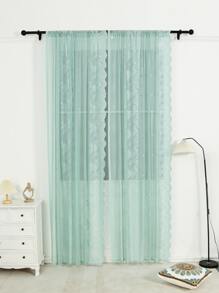 蕾絲裝飾單片透視窗簾 - 綠色 - 查看 2