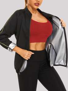 撞色滾邊拉鏈開襟運動衛衣 - 黑色 - 查看 3
