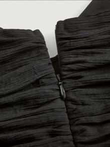 SHEIN MOD Đầm Lộ Lưng cườm đính Hội Chữ thập Xù Viên lá sen Buộc lại phân lớp màu trơn Boho - màu đen - Xem 4