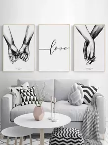 3pcs Letter & Hand Print Unframed Painting - Multicolor - View 1