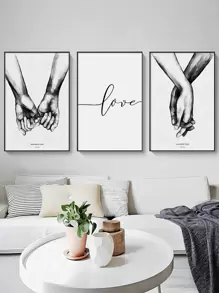 3pcs Letter & Hand Print Unframed Painting - Multicolor - View 4