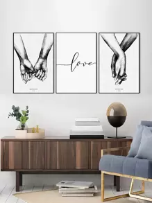 3pcs Letter & Hand Print Unframed Painting - Multicolor - View 5