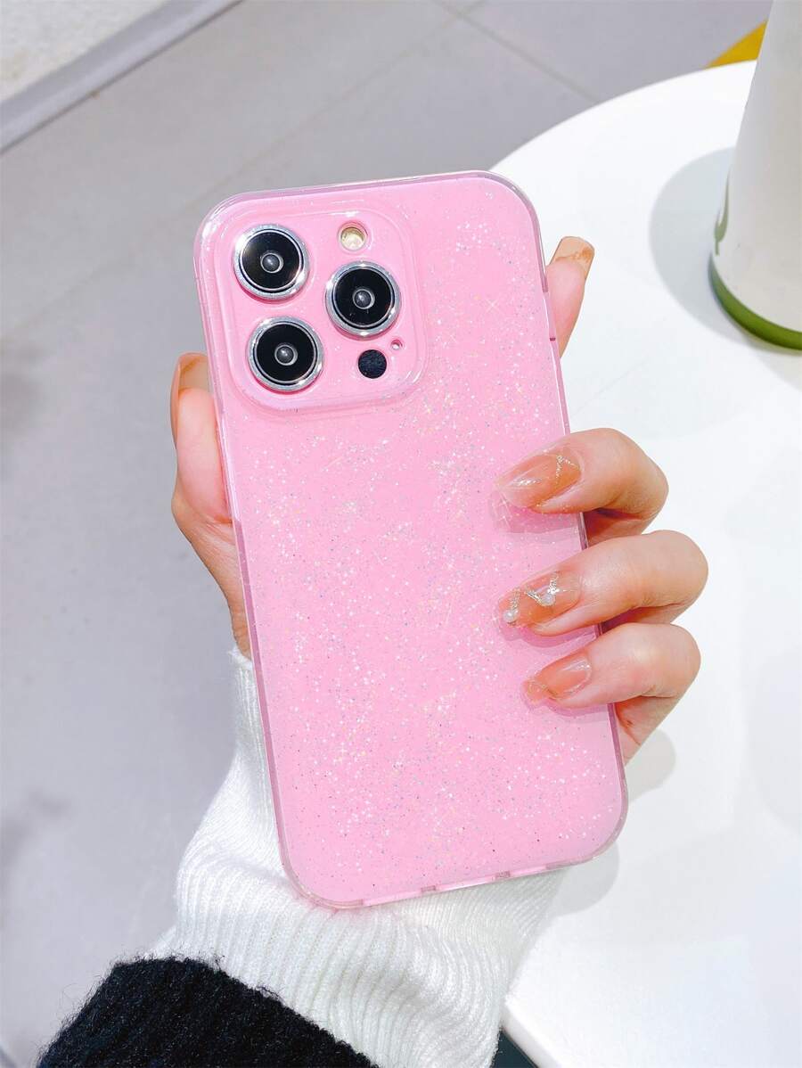 1 件高品质粉色果冻闪光软 TPU 手机壳，防摔、防汗、防指纹、防刮、不褪色手机壳防水防震