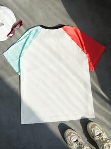 SHEIN Coolane 大碼字母圖案撞色插肩袖棒球T恤 - 彩色 - 查看 2