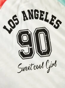 SHEIN Coolane 大碼字母圖案撞色插肩袖棒球T恤 - 彩色 - 查看 3