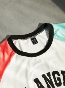 SHEIN Coolane 大碼字母圖案撞色插肩袖棒球T恤 - 彩色 - 查看 4