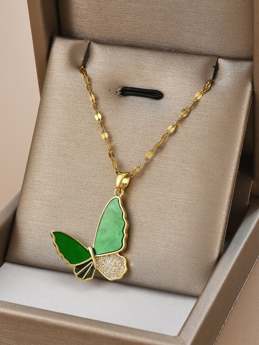 Rhinestone trang trí vòng cổ bướm quyến rũ - Vàng - Xem 1