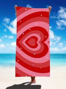 1pc Heart Pattern Beach Towel, Romantic Microfiber Rectangle Travel Beach Towel For Swimming, Diving, Summer - Multicolor - View 1