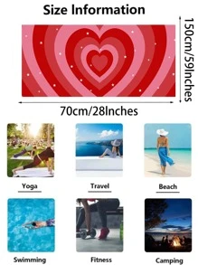 1pc Heart Pattern Beach Towel, Romantic Microfiber Rectangle Travel Beach Towel For Swimming, Diving, Summer - Multicolor - View 2