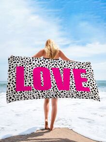 1pc Letter & Cow Pattern Beach Towel, Modern Microfiber Animal Print Travel Beach Towel For Beach - Multicolor - View 2