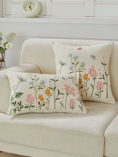 LCUHPCL 1件/2件 3D刺繡雛菊花卉抱枕套，四季通用通勤居家裝飾，適用客廳、臥室、派對