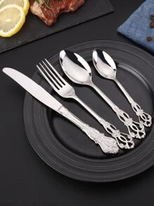 4pcs Hollow Out Stainless Steel Cutlery Set - Silver - View 3