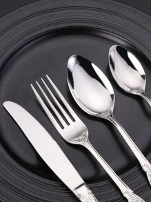 4pcs Hollow Out Stainless Steel Cutlery Set - Silver - View 4