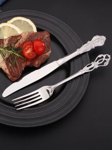 4pcs Hollow Out Stainless Steel Cutlery Set - Silver - View 6