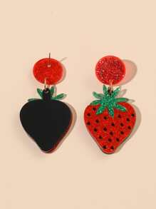 1 par de pendientes de resina con diseño de fresa a la moda, pendientes lindos como regalo para mujeres, niñas, amigas, adecuados para uso diario, fiestas, viajes