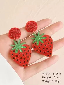 1 par de pendientes de resina con diseño de fresa a la moda, pendientes lindos como regalo para mujeres, niñas, amigas, adecuados para uso diario, fiestas, viajes
