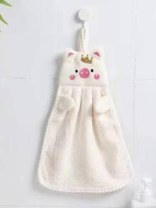 1pc Cartoon Pig & Crown Embroidered Hand Towel - Beige - View 1