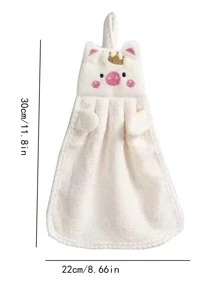 1pc Cartoon Pig & Crown Embroidered Hand Towel - Beige - View 2