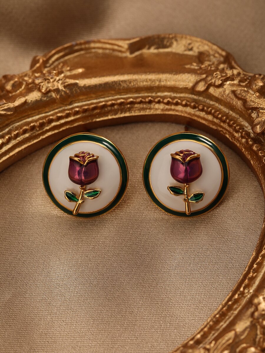 花細節圓形耳釘