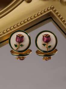 花細節圓形耳釘