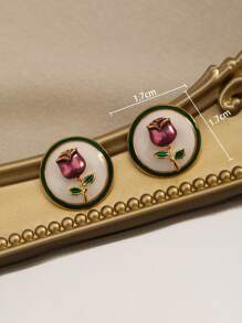 花細節圓形耳釘