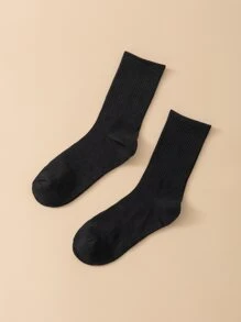1pair Men Solid Casual Crew Socks, For Gym - Black - View 3