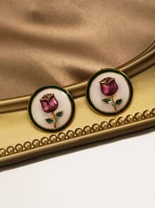 花細節圓形耳釘