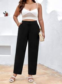 SHEIN Clasi Plus Solid Slant Pocket Straight Leg Suit Trousers - Black - View 1