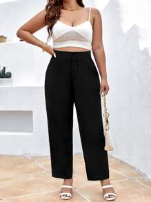 SHEIN Clasi Plus Solid Slant Pocket Straight Leg Suit Trousers - Black - View 3